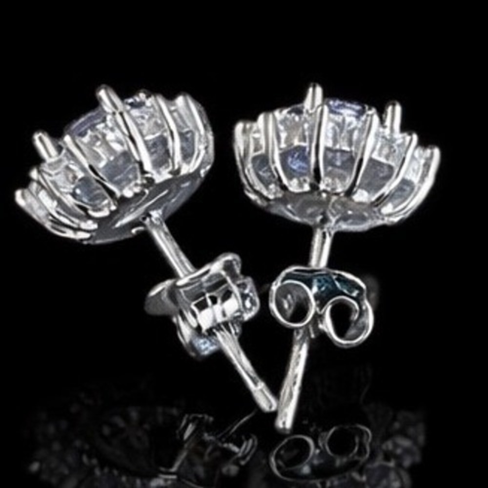 Moissanite Earrings Halo amethyst hue Sunburst Stud Earrings Sterling Silver - Picture 4 of 8